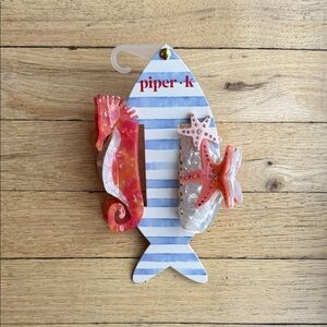 Piper K Pink Resin Seahorse and Starfish Decorative Clips
